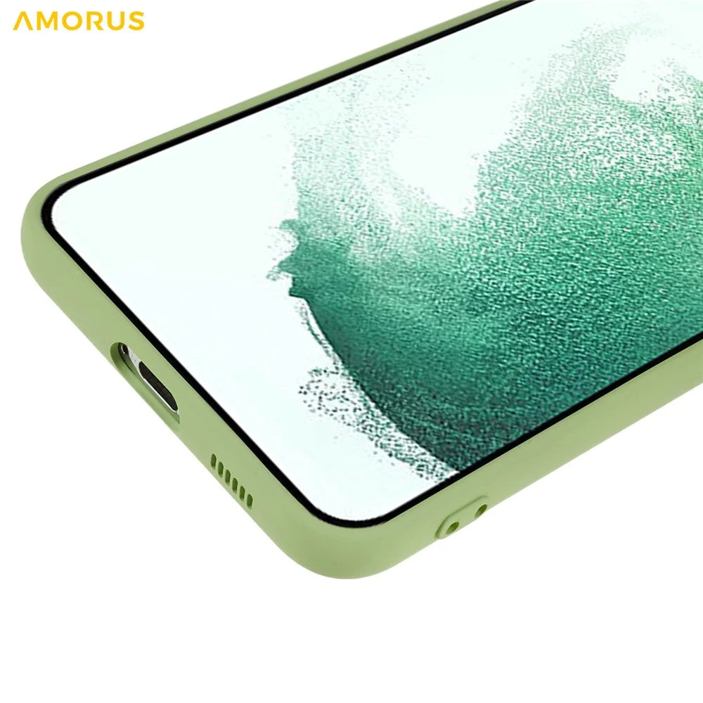 AMORUS For Samsung Galaxy S22 5G Case Precise Cutouts TPU Fiber Lining Shockproof Phone Cover - Matcha Green - 7