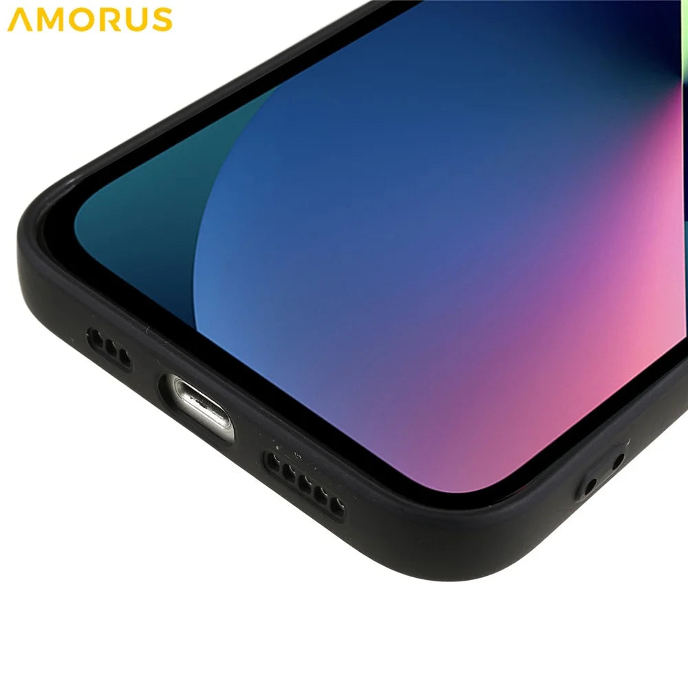 AMORUS For iPhone 13 Case Precise Cutouts TPU Fiber Lining Shockproof Phone Cover - Black - 6