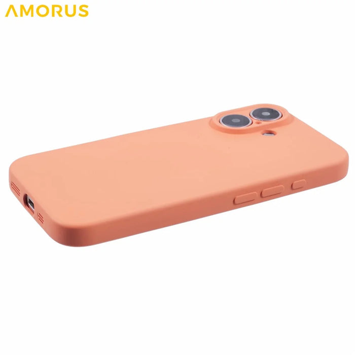 AMORUS For iPhone 16 Plus Case Precise Cutouts TPU Fiber Lining Shockproof Phone Cover - Orange - 5