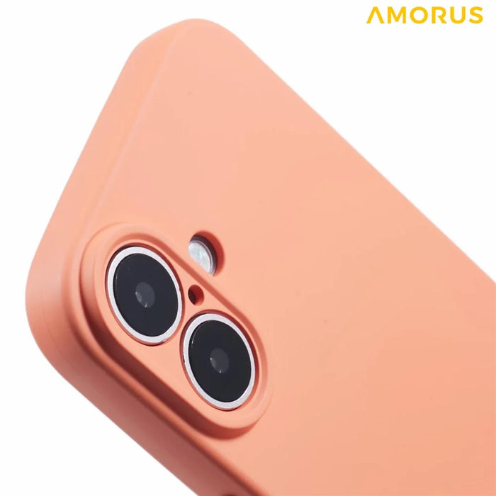 AMORUS For iPhone 16 Plus Case Precise Cutouts TPU Fiber Lining Shockproof Phone Cover - Orange - 6