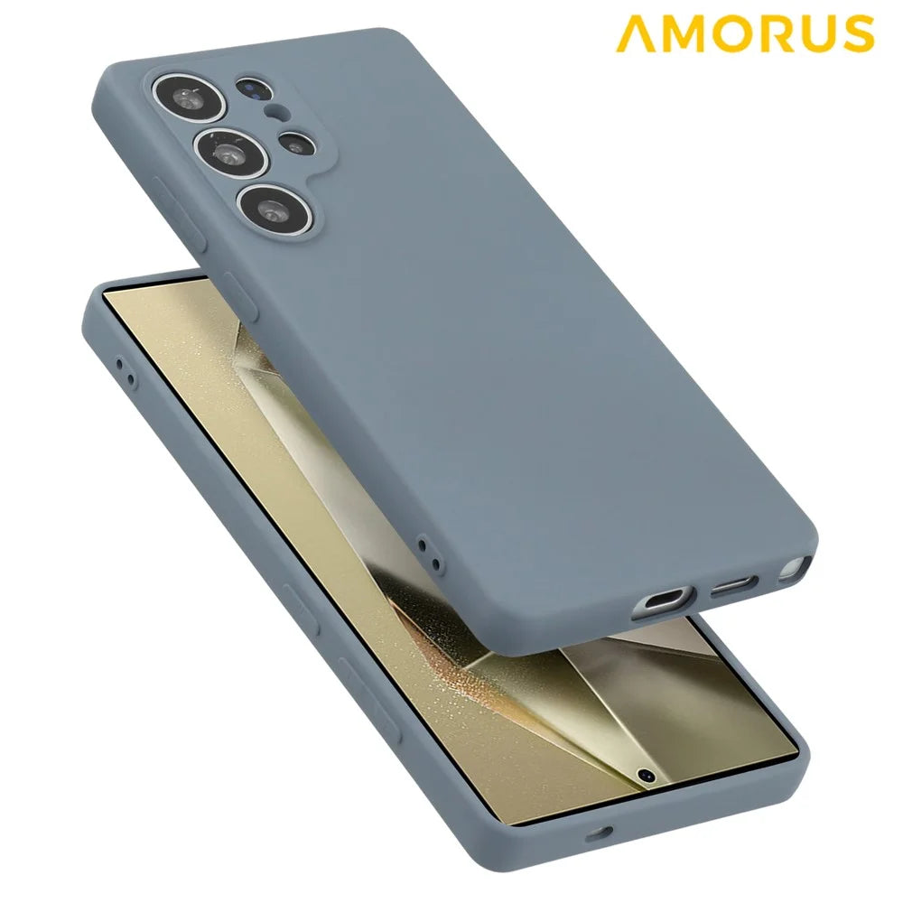 AMORUS For Samsung Galaxy S25 Ultra Case Precise Cutouts TPU Fiber Lining Shockproof Phone Cover - Lavender Grey - 2