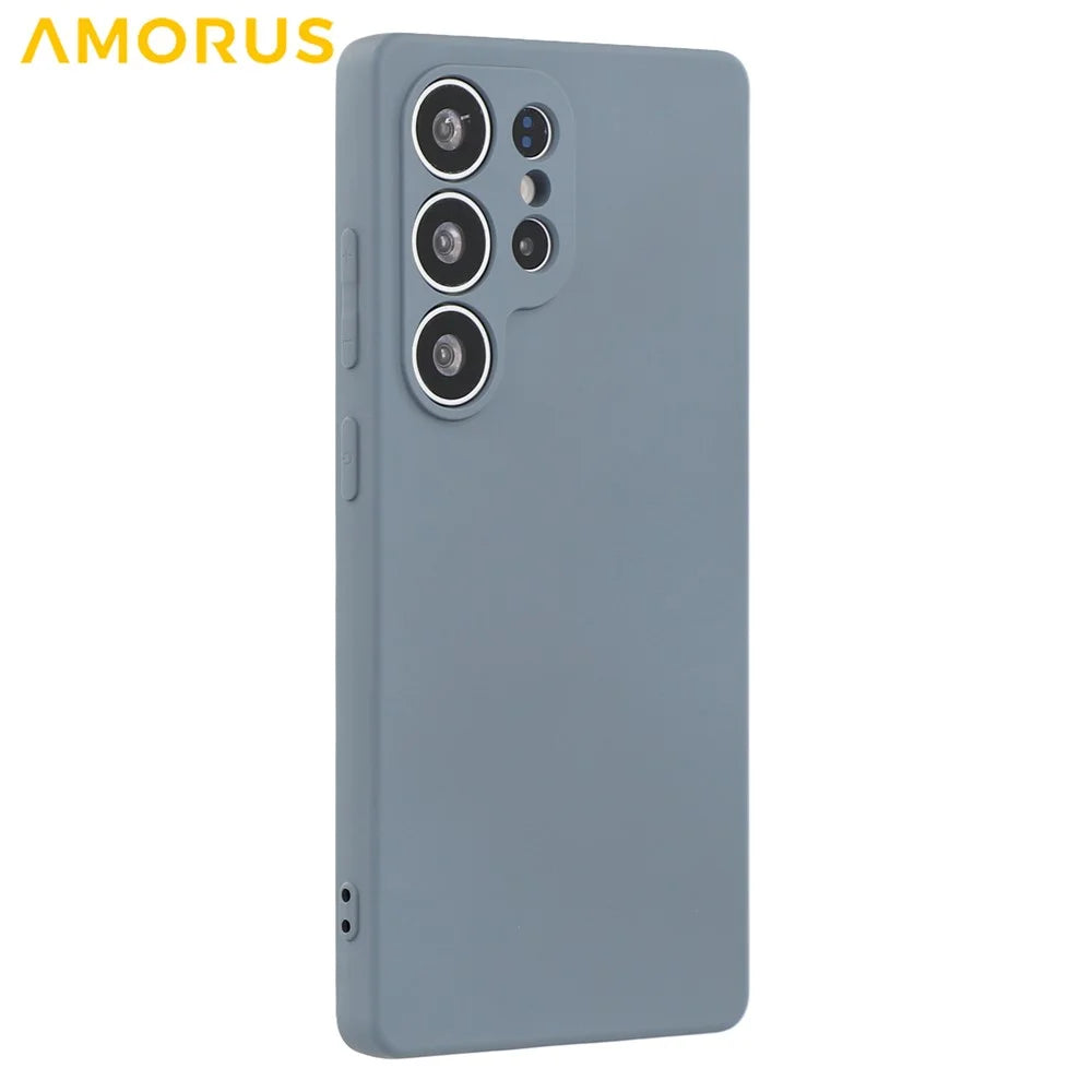 AMORUS For Samsung Galaxy S25 Ultra Case Precise Cutouts TPU Fiber Lining Shockproof Phone Cover - Lavender Grey - 3
