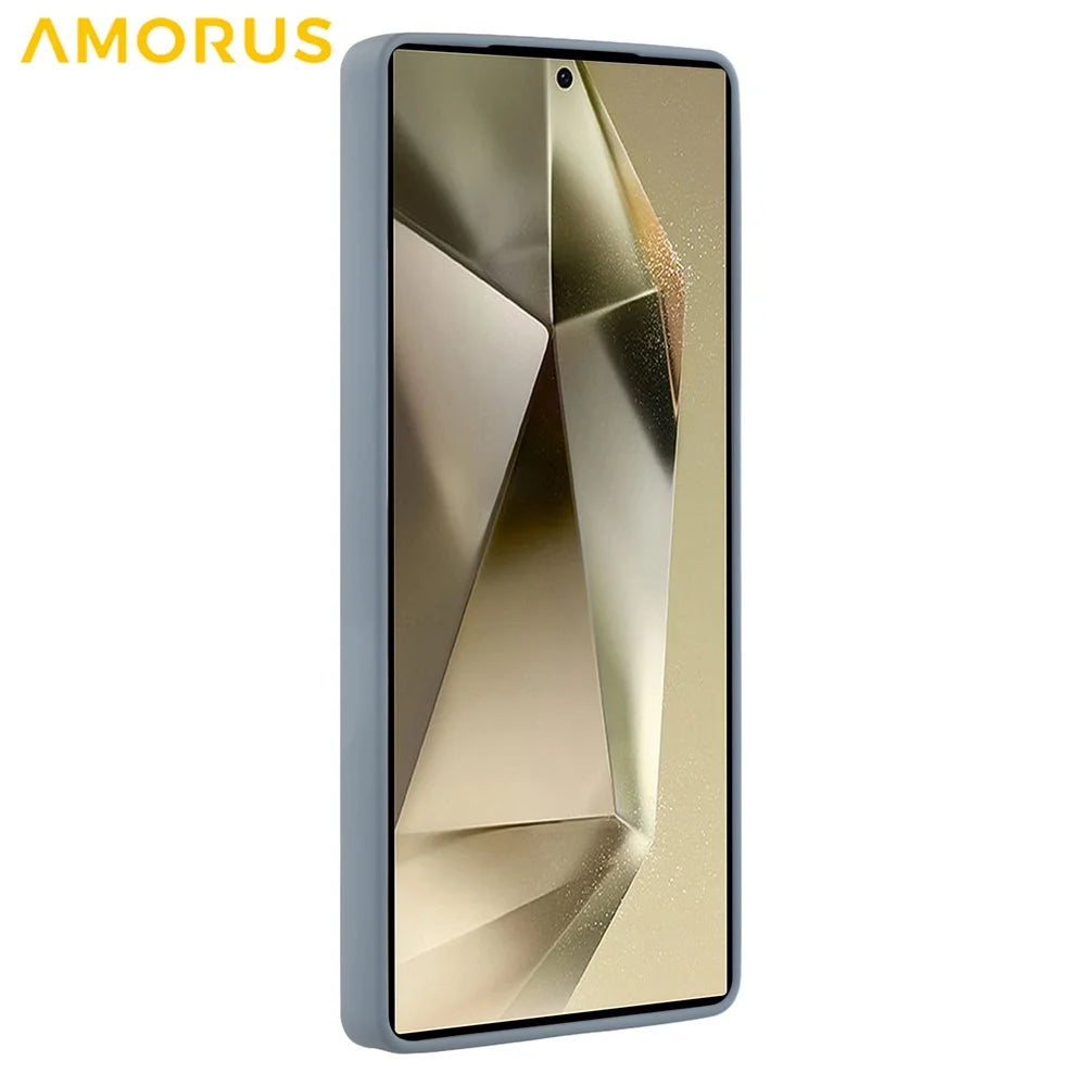 AMORUS For Samsung Galaxy S25 Ultra Case Precise Cutouts TPU Fiber Lining Shockproof Phone Cover - Lavender Grey - 4