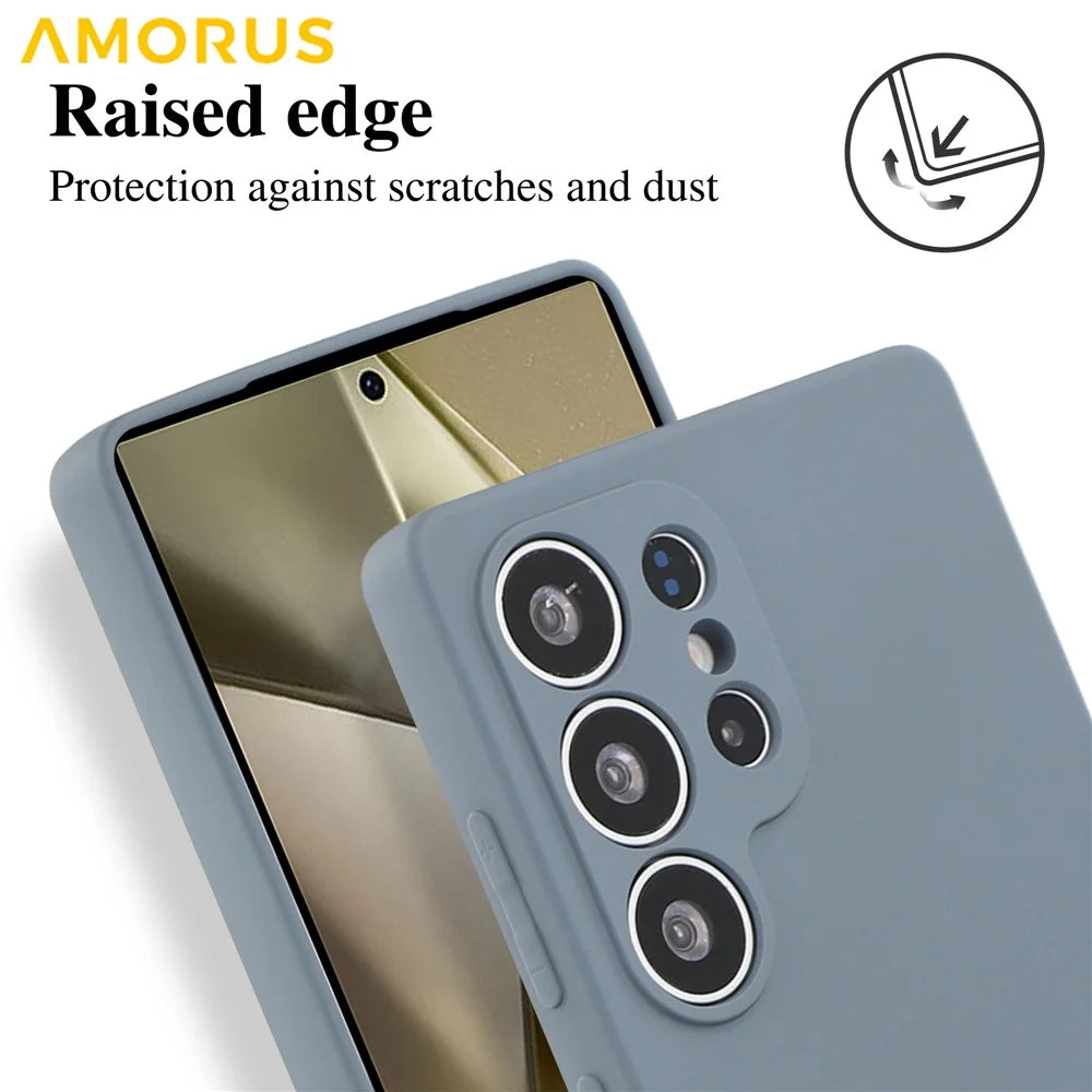 AMORUS For Samsung Galaxy S25 Ultra Case Precise Cutouts TPU Fiber Lining Shockproof Phone Cover - Lavender Grey - 6