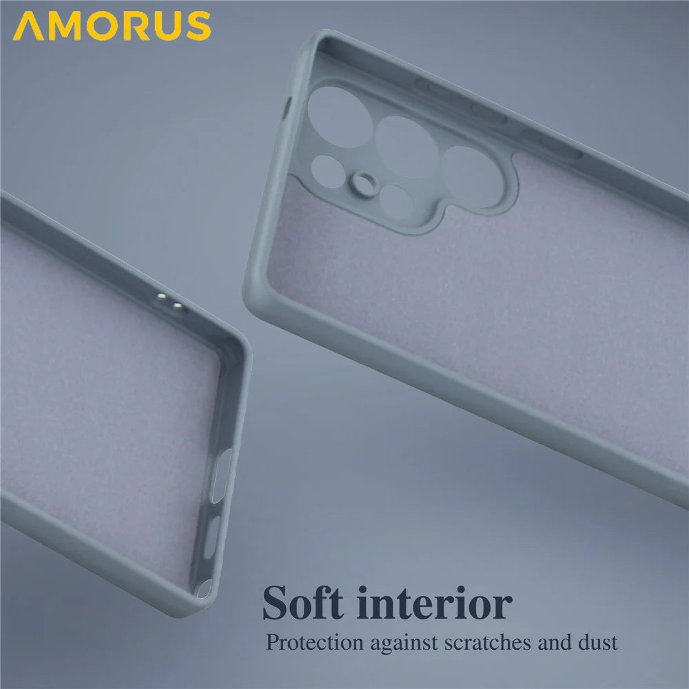 AMORUS For Samsung Galaxy S25 Ultra Case Precise Cutouts TPU Fiber Lining Shockproof Phone Cover - Lavender Grey - 7
