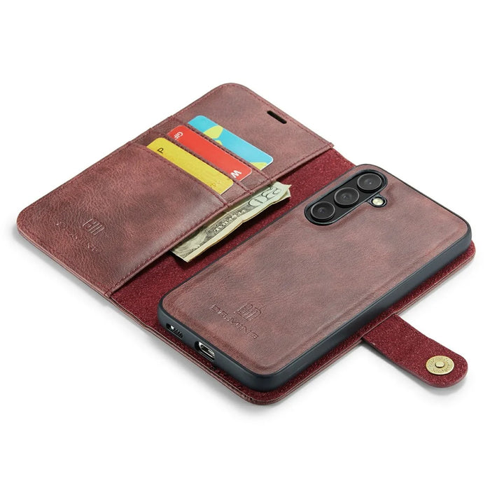 DG.MING for Samsung Galaxy S25 FE Case Detachable Split Leather Phone Cover - Red - 4