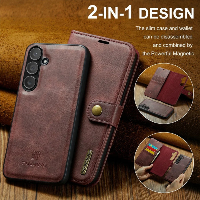 DG.MING for Samsung Galaxy S25 FE Case Detachable Split Leather Phone Cover - Red - 7