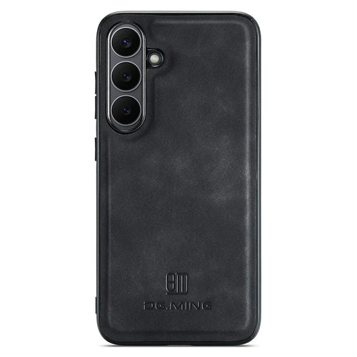DG.MING For Samsung Galaxy S25 FE Case PU Leather Covered PC + TPU Hybrid Phone Shell - Black - 1