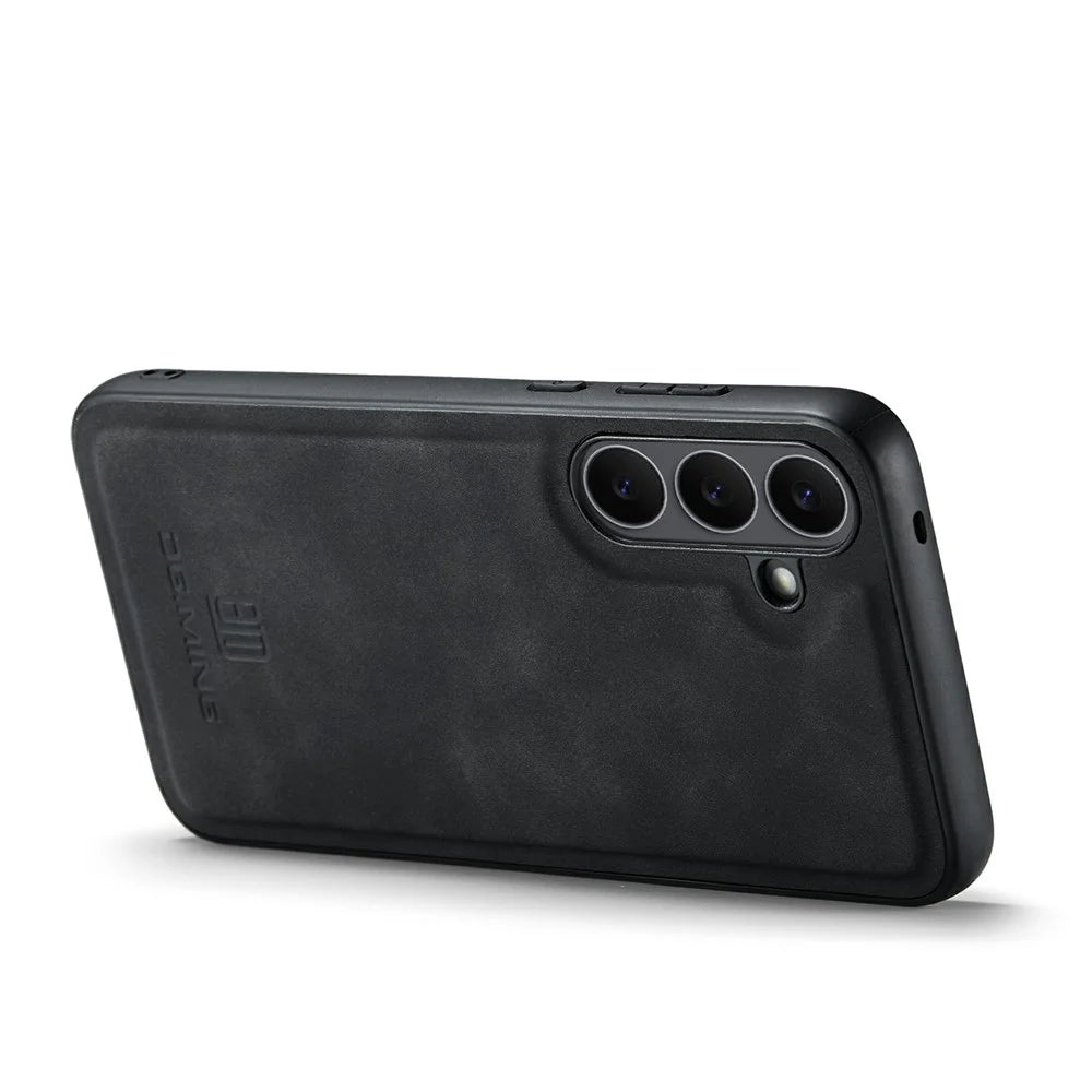 DG.MING For Samsung Galaxy S25 FE Case PU Leather Covered PC + TPU Hybrid Phone Shell - Black - 5