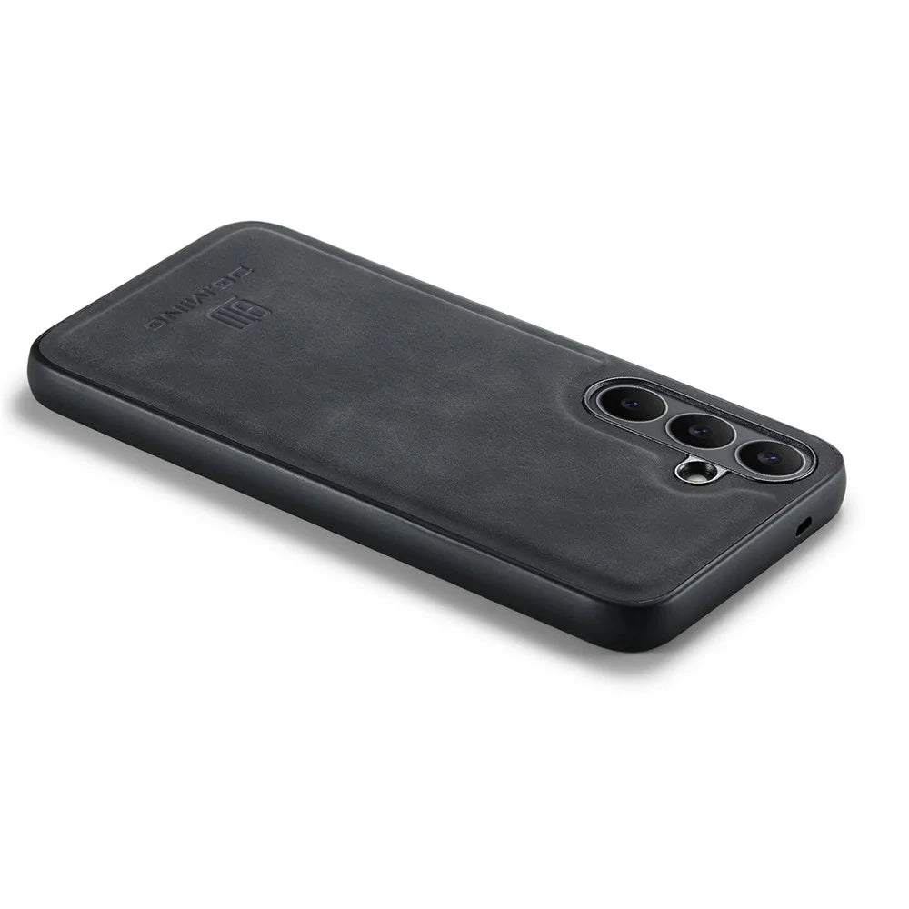 DG.MING For Samsung Galaxy S25 FE Case PU Leather Covered PC + TPU Hybrid Phone Shell - Black - 6
