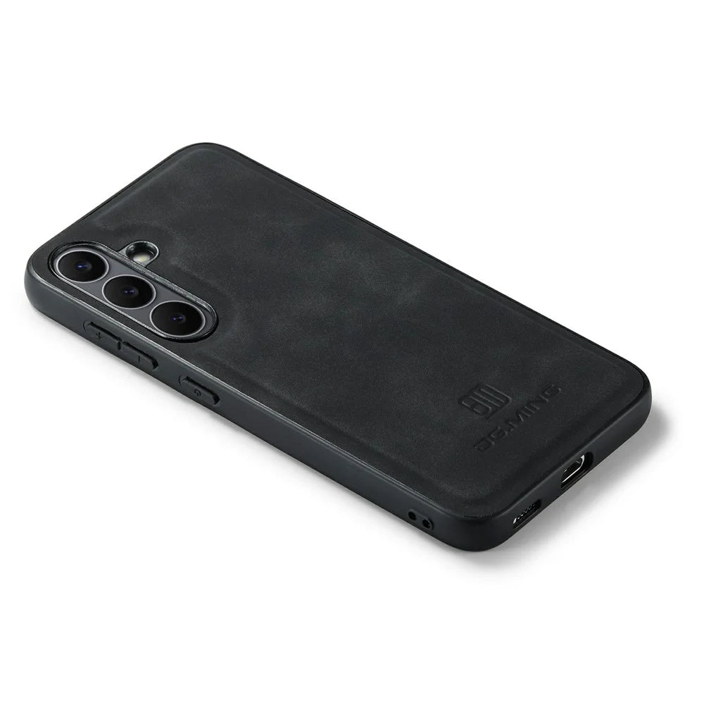 DG.MING For Samsung Galaxy S25 FE Case PU Leather Covered PC + TPU Hybrid Phone Shell - Black - 7