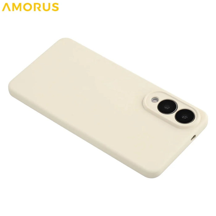 AMORUS For Samsung Galaxy S25 Edge Case Precise Cutouts TPU Fiber Lining Shockproof Phone Cover - White - 5