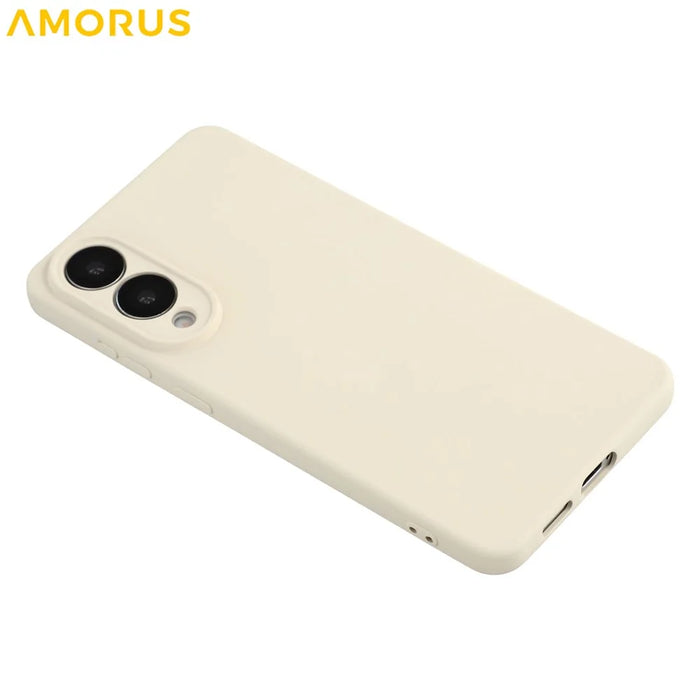 AMORUS For Samsung Galaxy S25 Edge Case Precise Cutouts TPU Fiber Lining Shockproof Phone Cover - White - 6
