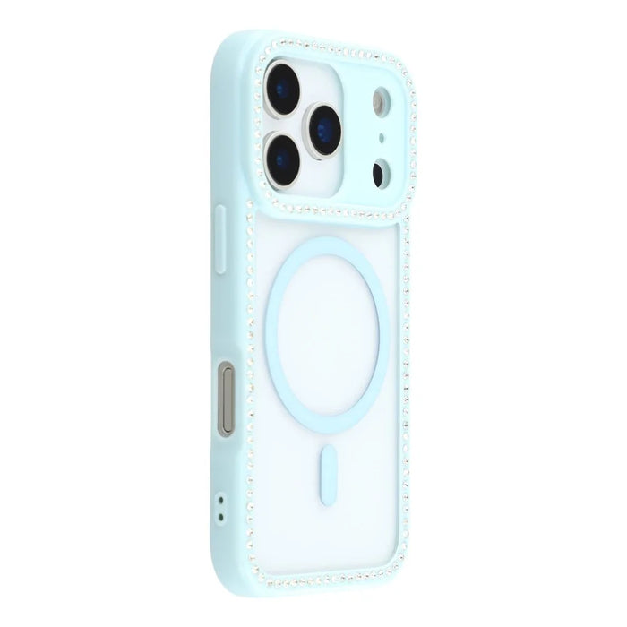 For iPhone 18 Pro Max / 17 Pro Max Case Compatible with MagSafe Sparkling Rhinestone Decor TPU + PC Clear Phone Back Cover - Blue - 1
