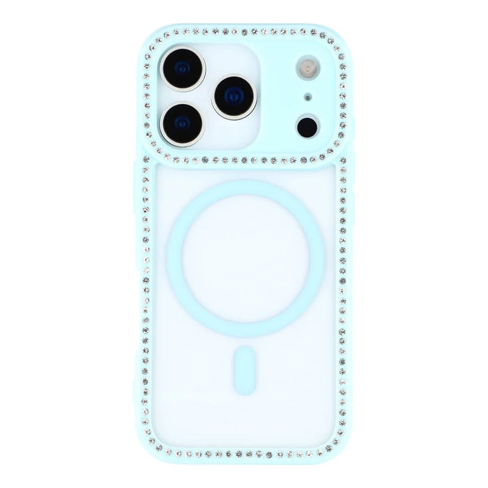 For iPhone 18 Pro Max / 17 Pro Max Case Compatible with MagSafe Sparkling Rhinestone Decor TPU + PC Clear Phone Back Cover - Blue - 3