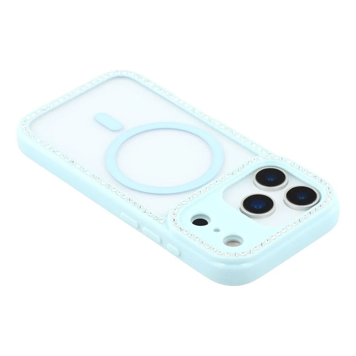 For iPhone 18 Pro Max / 17 Pro Max Case Compatible with MagSafe Sparkling Rhinestone Decor TPU + PC Clear Phone Back Cover - Blue - 5