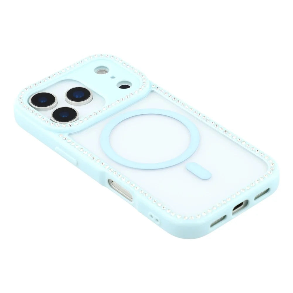 For iPhone 18 Pro / 17 Pro Case Compatible with MagSafe Sparkling Rhinestone Decor TPU + PC Clear Phone Back Cover - Blue - 4