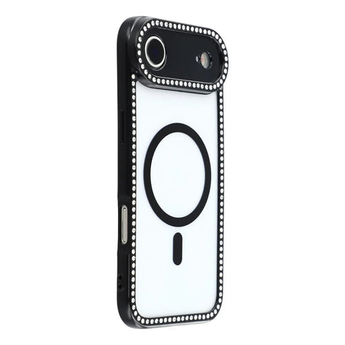 For iPhone Air Case Compatible with MagSafe Sparkling Rhinestone Decor TPU + PC Clear Phone Back Cover - Black - 1