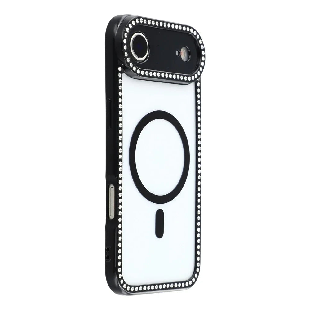 For iPhone Air Case Compatible with MagSafe Sparkling Rhinestone Decor TPU + PC Clear Phone Back Cover - Black - 1