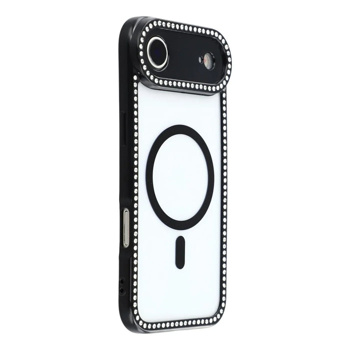 For iPhone Air Case Compatible with MagSafe Sparkling Rhinestone Decor TPU + PC Clear Phone Back Cover - Black - 1