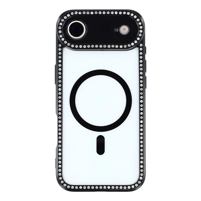 For iPhone Air Case Compatible with MagSafe Sparkling Rhinestone Decor TPU + PC Clear Phone Back Cover - Black - 3