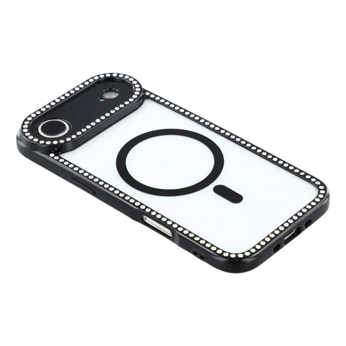 For iPhone Air Case Compatible with MagSafe Sparkling Rhinestone Decor TPU + PC Clear Phone Back Cover - Black - 4