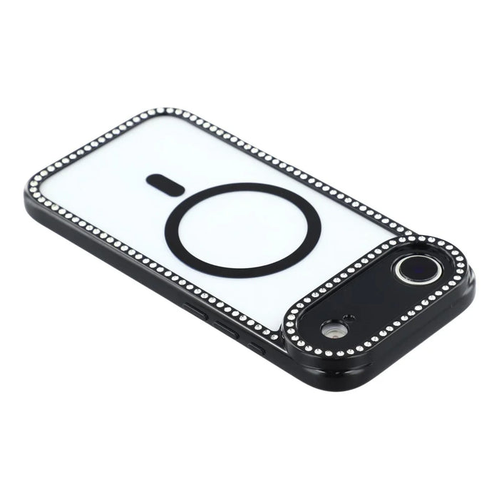 For iPhone Air Case Compatible with MagSafe Sparkling Rhinestone Decor TPU + PC Clear Phone Back Cover - Black - 5