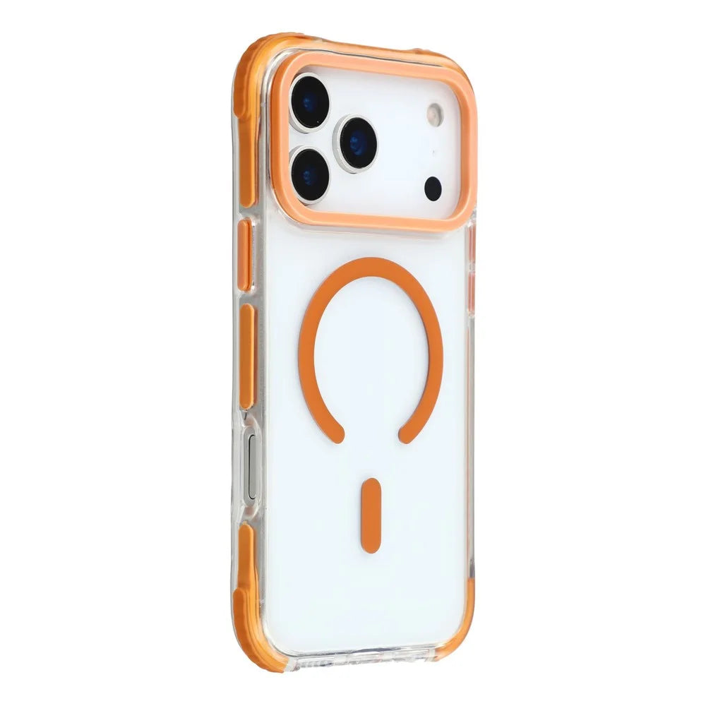 MUTURAL For iPhone 17 Pro Case Compatible with MagSafe Reinforced Corners PC + TPU Clear Phone Cover - Orange - 1