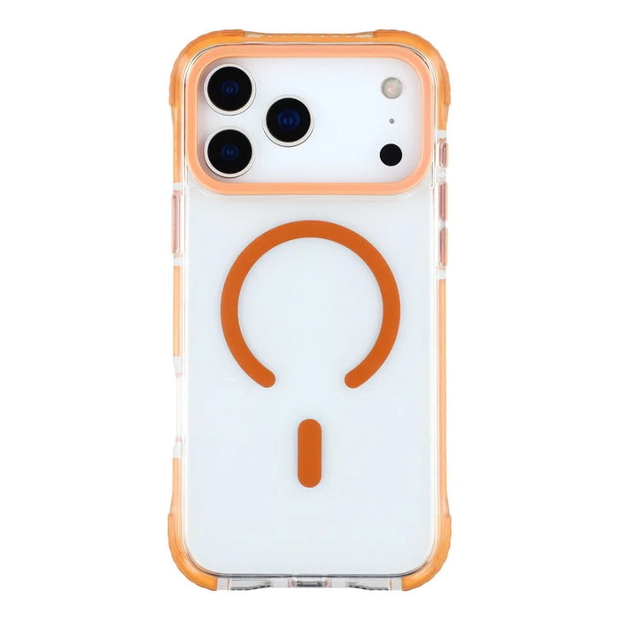 MUTURAL For iPhone 17 Pro Case Compatible with MagSafe Reinforced Corners PC + TPU Clear Phone Cover - Orange - 3