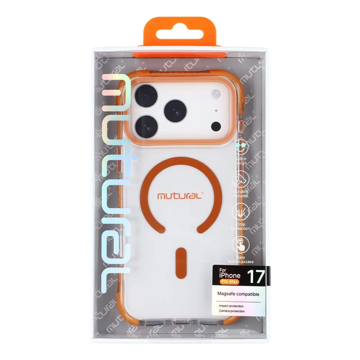 MUTURAL For iPhone 17 Pro Case Compatible with MagSafe Reinforced Corners PC + TPU Clear Phone Cover - Orange - 6