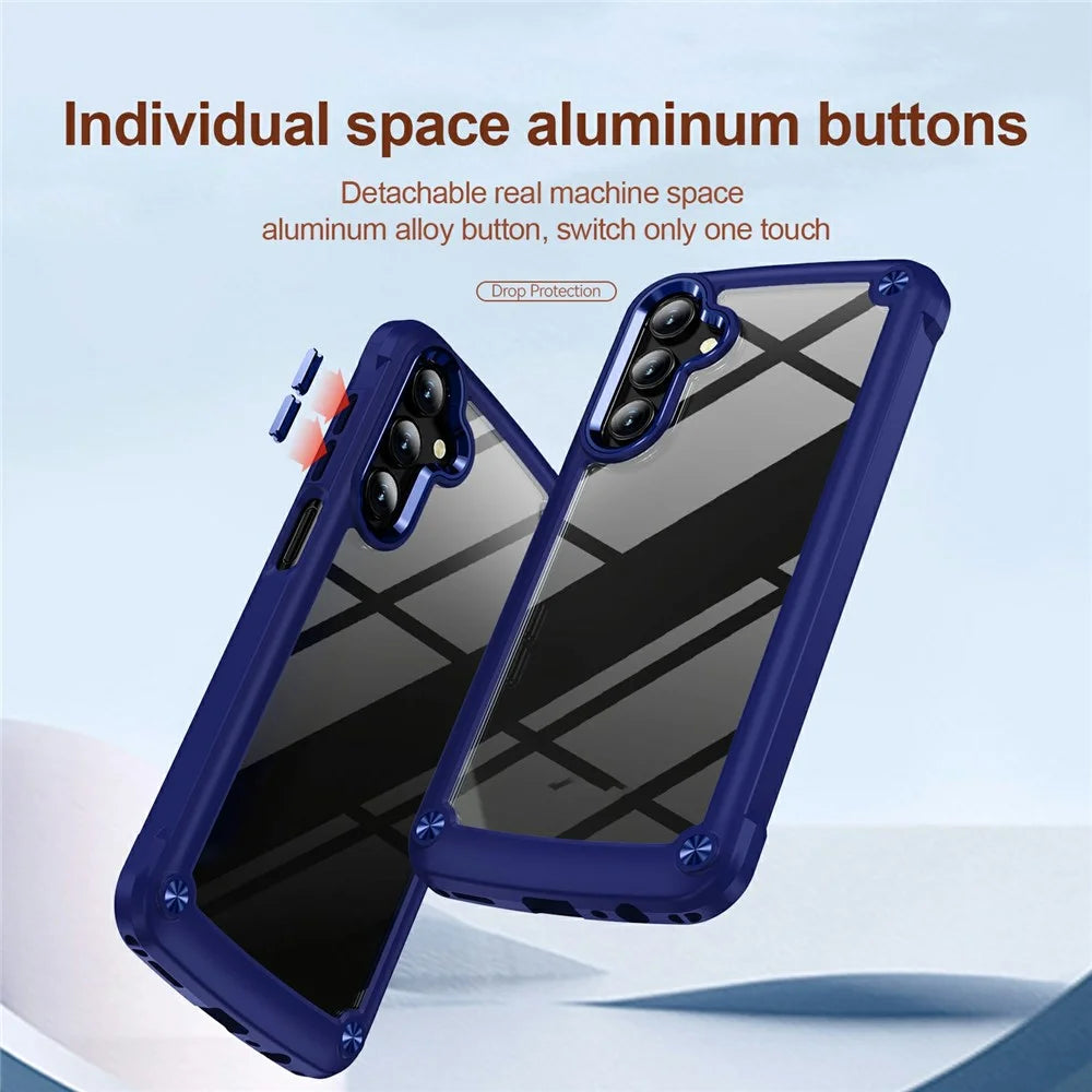 For Samsung Galaxy A18 5G / A18 4G / A17 5G / A17 4G Case Anti-Drop Alloy Lens Frame PC + TPU Phone Cover - Blue - 4