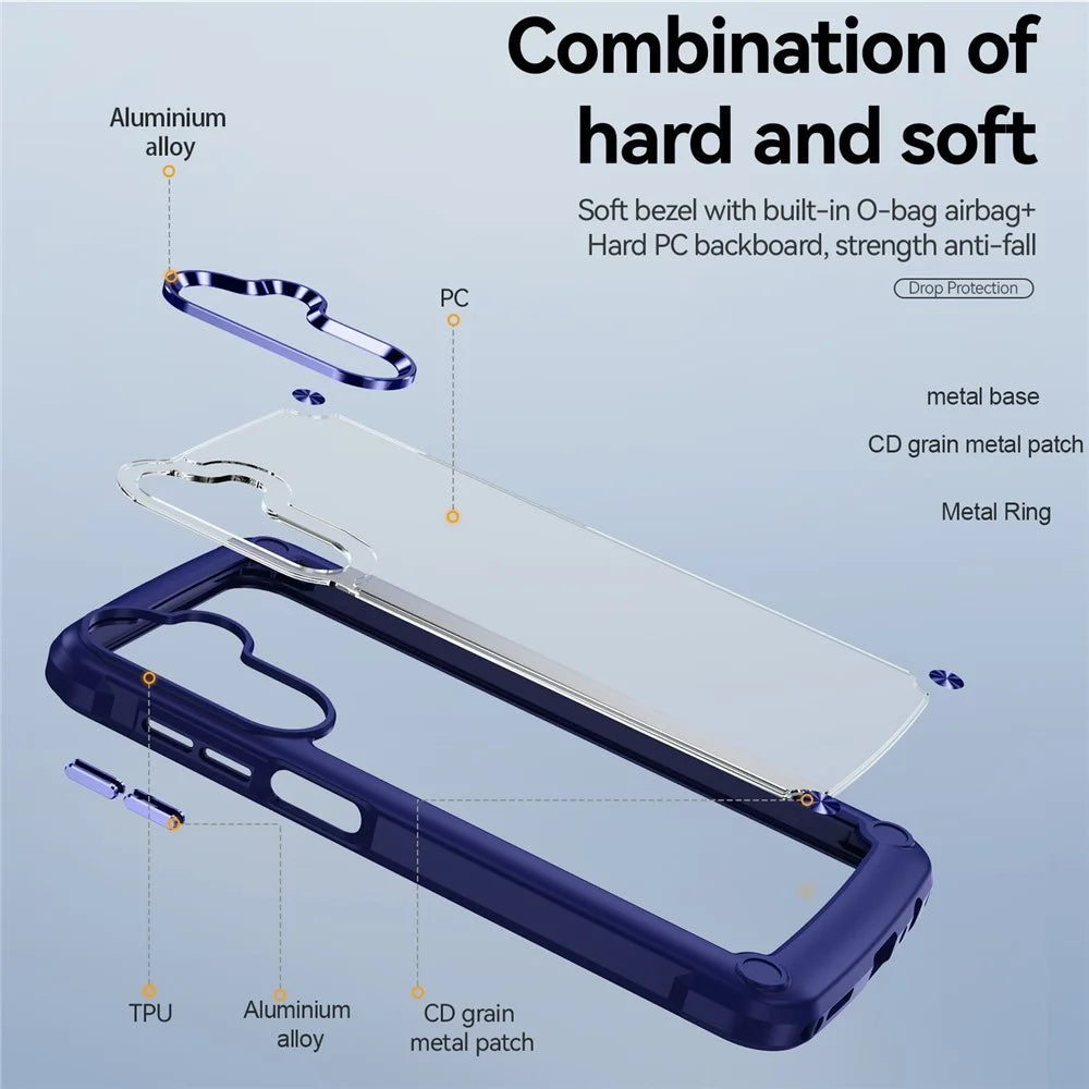 For Samsung Galaxy A18 5G / A18 4G / A17 5G / A17 4G Case Anti-Drop Alloy Lens Frame PC + TPU Phone Cover - Blue - 6