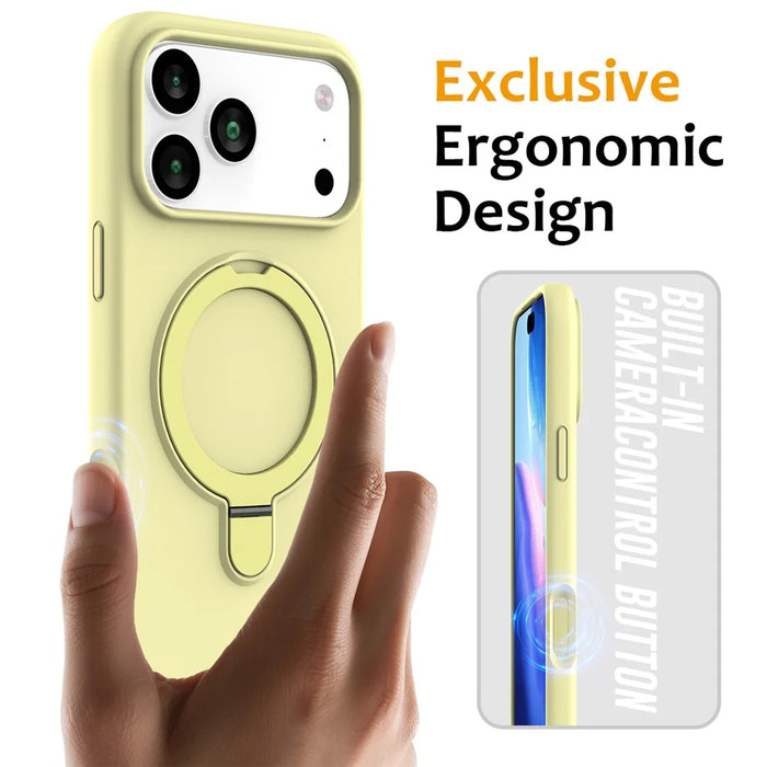 For iPhone 18 Pro Max / 17 Pro Max Case Compatible with MagSafe Kickstand PC + Silicone Phone Cover - Yellow - 2