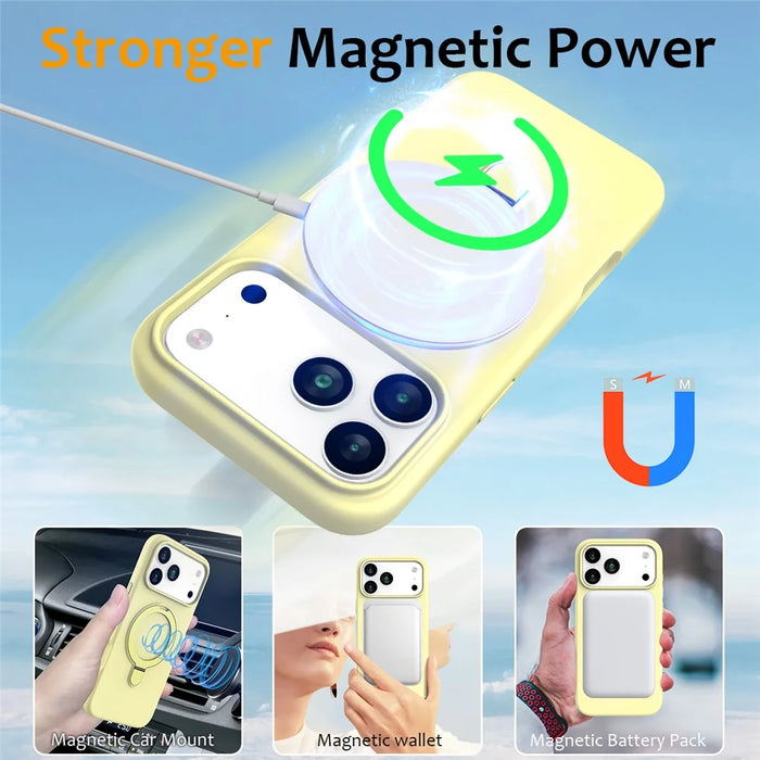 For iPhone 18 Pro Max / 17 Pro Max Case Compatible with MagSafe Kickstand PC + Silicone Phone Cover - Yellow - 3