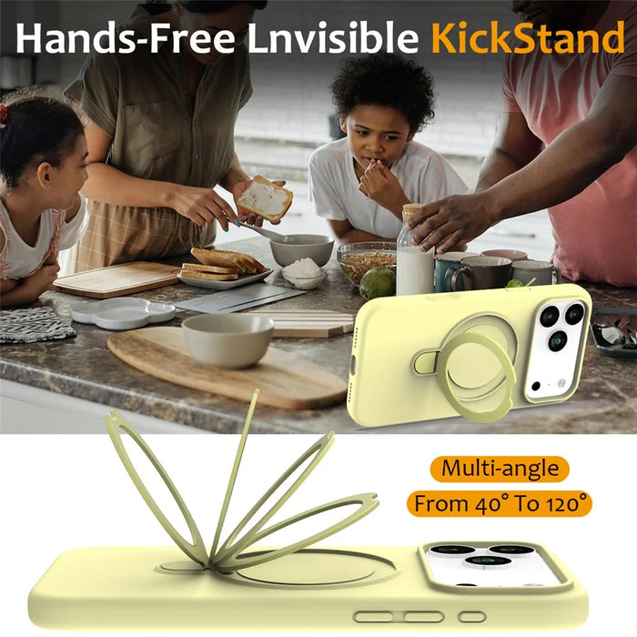 For iPhone 18 Pro Max / 17 Pro Max Case Compatible with MagSafe Kickstand PC + Silicone Phone Cover - Yellow - 4