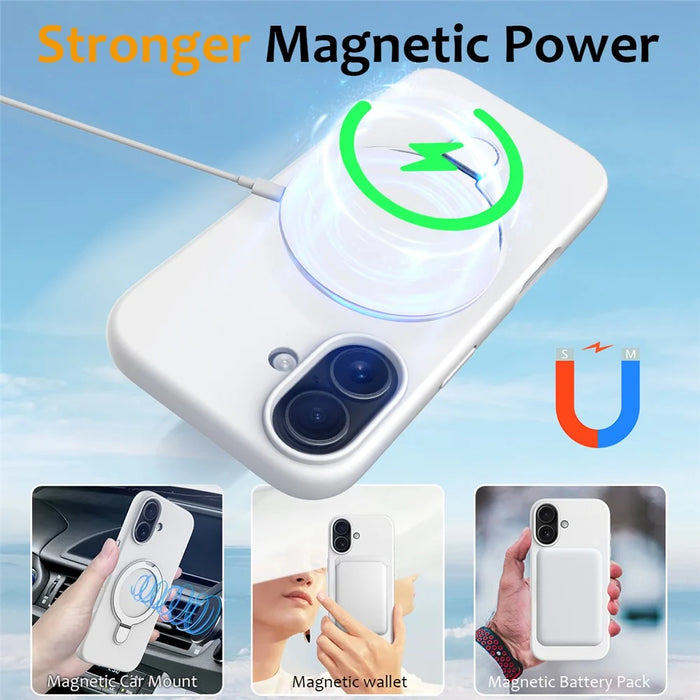 For iPhone 17 Case Compatible with MagSafe Kickstand PC + Silicone Phone Cover - White - 3