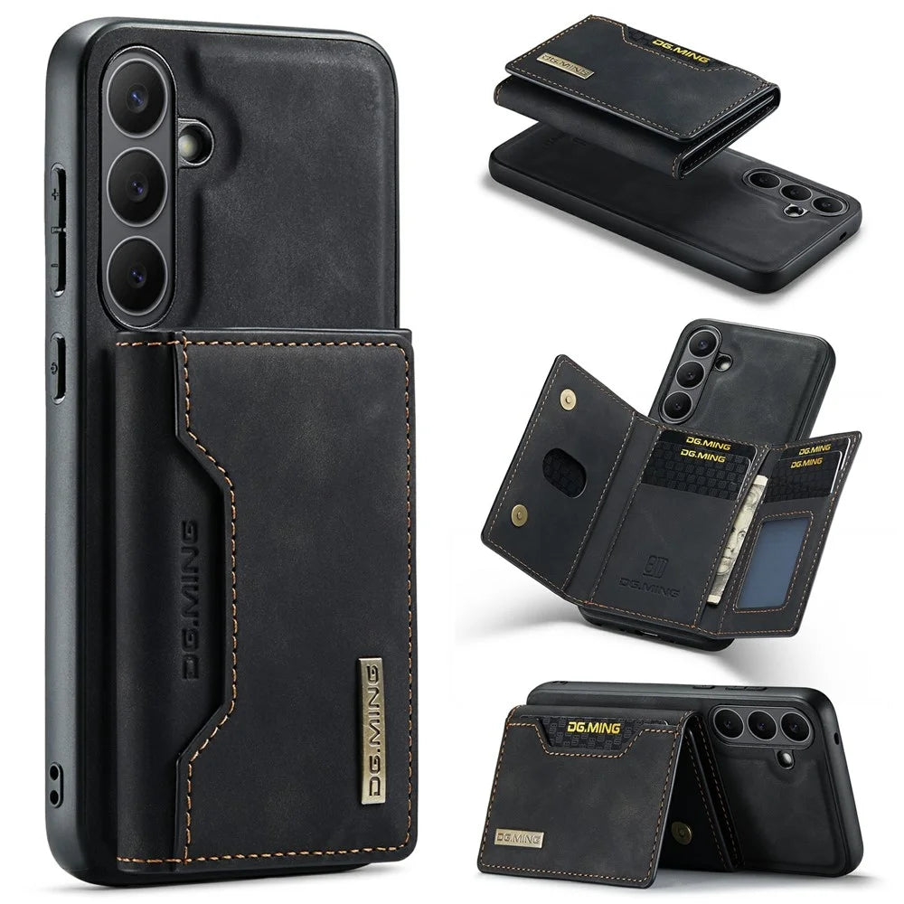 DG.MING M2 Series for Samsung Galaxy S25 FE Case PU + PC + TPU Phone Cover Detachable Wallet - Black - 1