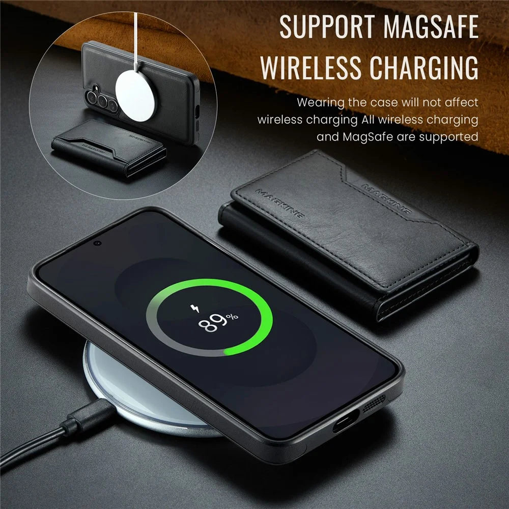 MAGKING K2 Series For Samsung Galaxy S25 FE Magnetic Case PC + TPU + PU Phone Cover - Black - 6