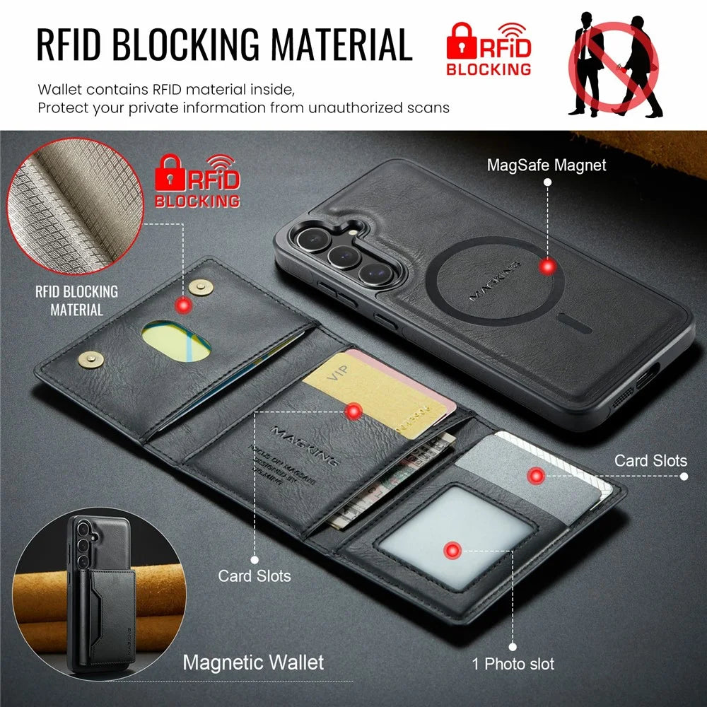 MAGKING K2 Series For Samsung Galaxy S25 FE Magnetic Case PC + TPU + PU Phone Cover - Black - 7