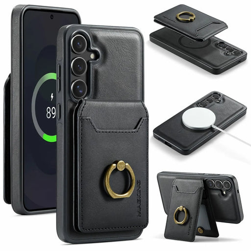 MAGKING K1 Series For Samsung Galaxy S25 FE Magnetic Case PC + TPU + PU Phone Cover with Card Holder - Black - 1