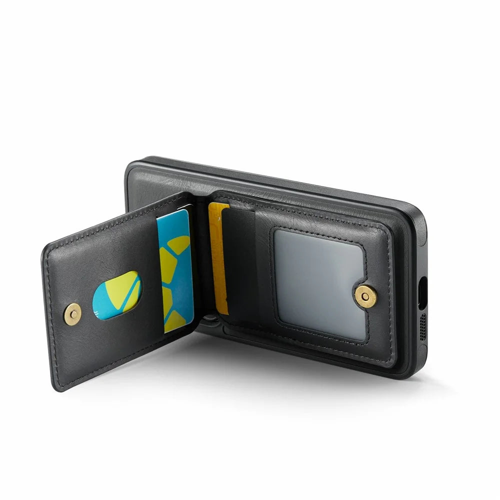 MAGKING K1 Series For Samsung Galaxy S25 FE Magnetic Case PC + TPU + PU Phone Cover with Card Holder - Black - 6