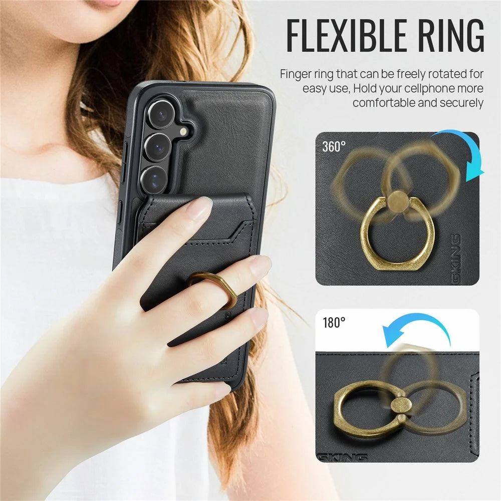 MAGKING K1 Series For Samsung Galaxy S25 FE Magnetic Case PC + TPU + PU Phone Cover with Card Holder - Black - 7