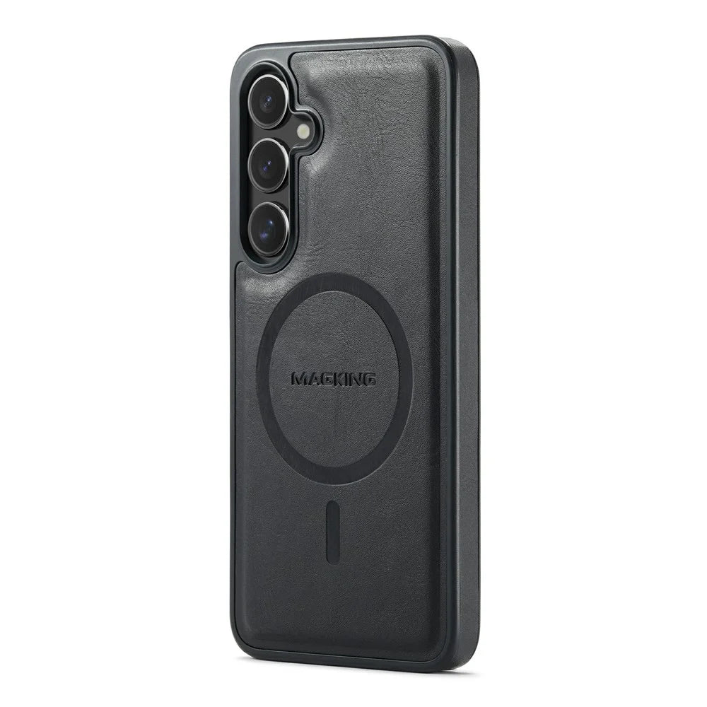 MAGKING K1 Series For Samsung Galaxy S25 FE Magnetic Case PC + TPU + PU Leather Phone Cover - Black - 1
