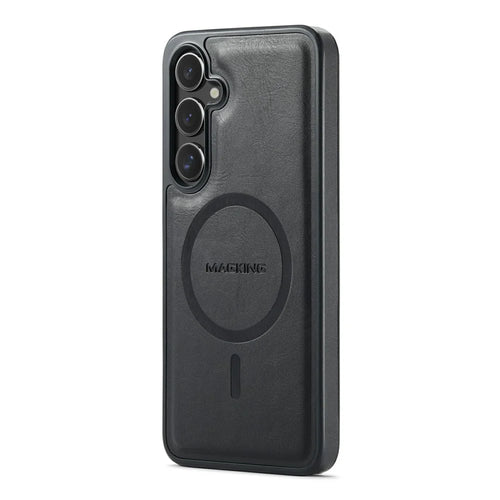 MAGKING K1 Series For Samsung Galaxy S25 FE Magnetic Case PC + TPU + PU Leather Phone Cover - Black - 1
