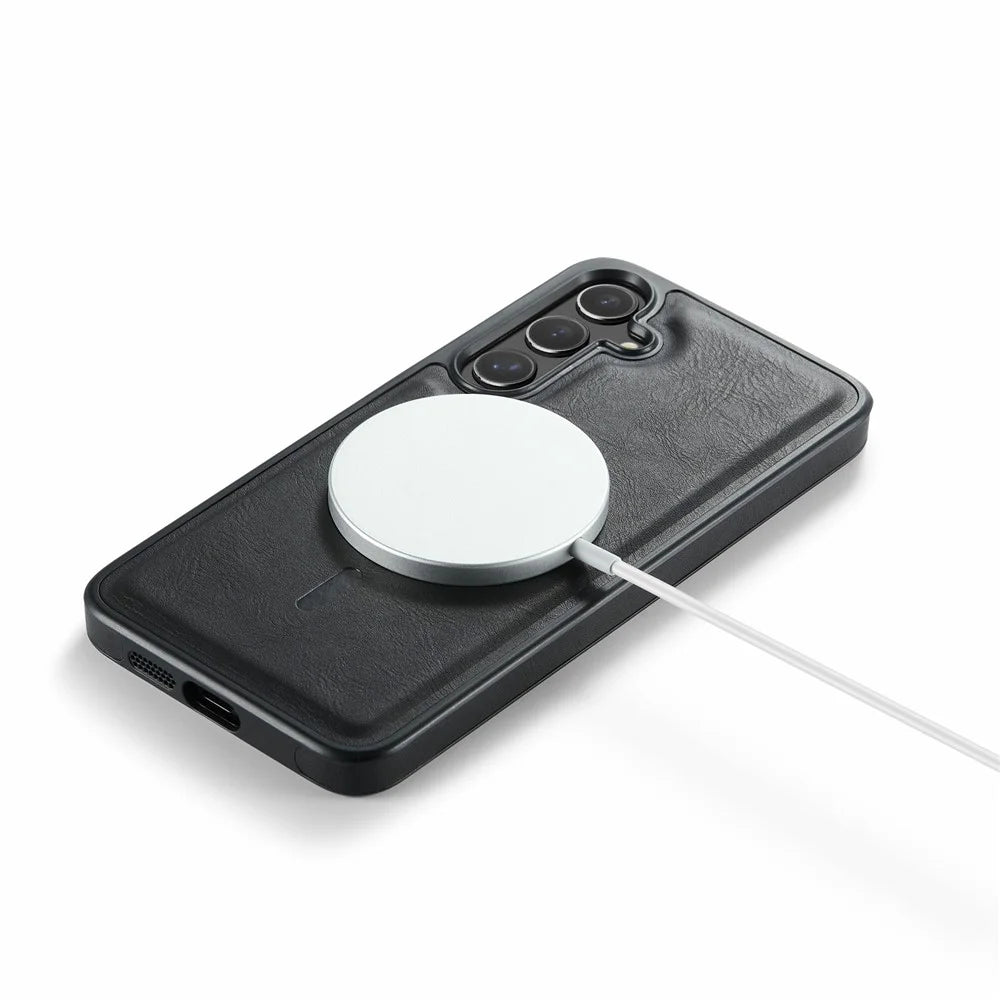 MAGKING K1 Series For Samsung Galaxy S25 FE Magnetic Case PC + TPU + PU Leather Phone Cover - Black - 3
