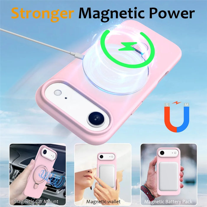 For iPhone Air Case Compatible with MagSafe Kickstand PC + Silicone Phone Cover - Grey Pink - 3