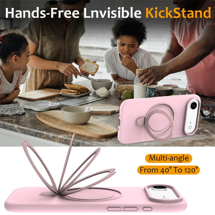 For iPhone Air Case Compatible with MagSafe Kickstand PC + Silicone Phone Cover - Grey Pink - 4
