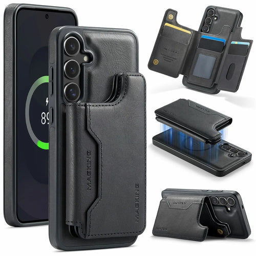 MAGKING K3 Series For Samsung Galaxy S25 FE Magnetic Case Wallet PC + TPU + PU Phone Cover - Black - 1