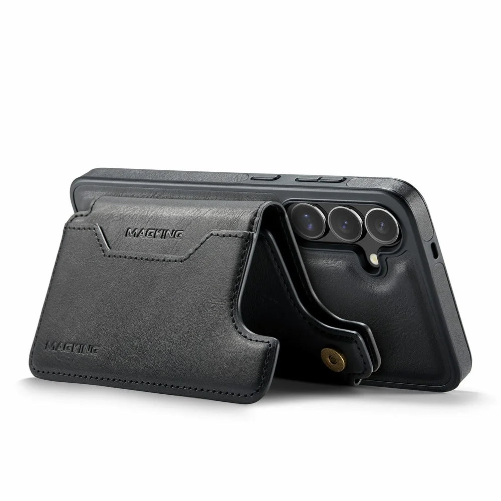 MAGKING K3 Series For Samsung Galaxy S25 FE Magnetic Case Wallet PC + TPU + PU Phone Cover - Black - 4