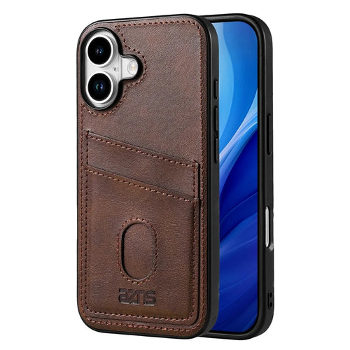 AZNS K1 Series For iPhone 17 Case Calf Texture Anti-Drop PU+TPU Phone Cover with 2 Card Slot - Coffee - 1